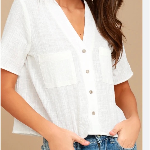 White linen cropped boxy button down top / shirt size XS from Lulu’s - Picture 1 of 7